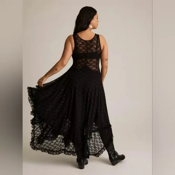 Torrid Festi Goth Boho Black Hanky Hem Lace Sheer Dress Size 3X NWT - Picture 4 of 10